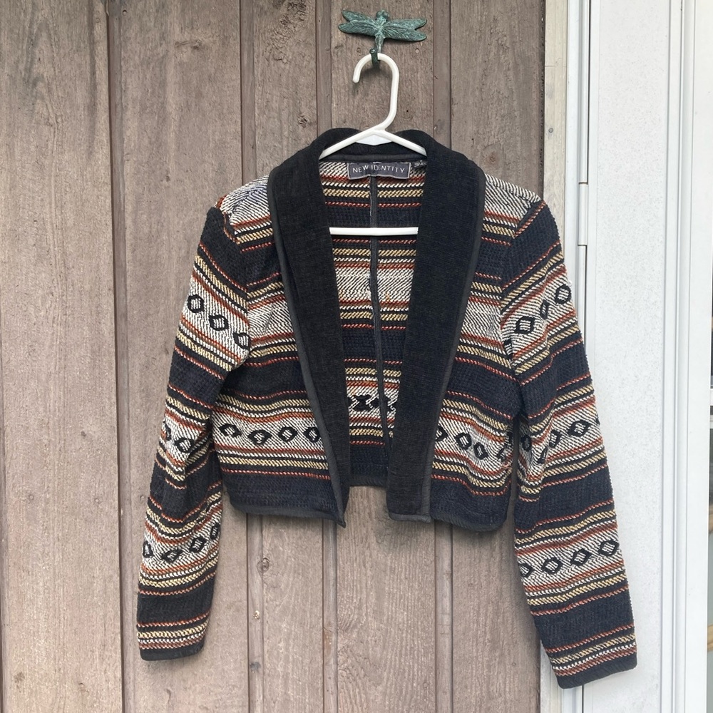 Boho Jacket NEW IDENTITY Vintage Aztec Retro Colorful Cotton Black Size Medium